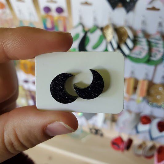 Resin Crescent Moon Stud Earrings