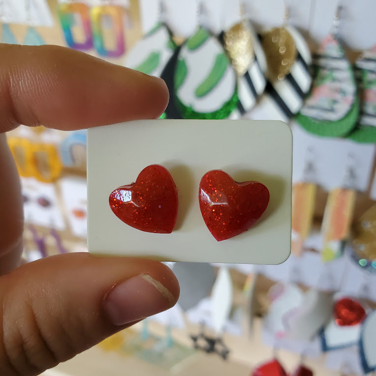 Resin Heart Stud Earrings